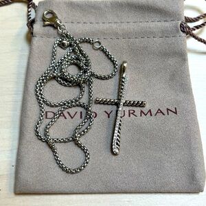 David Yurman Diamond Crossover Cross Pendant Necklace Sterling Silver NWOT